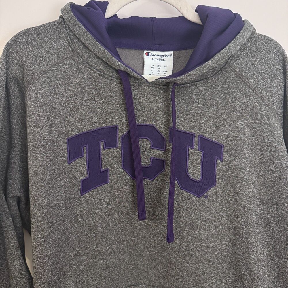 Mens Texas Christian University TCU Grey/Purple Champion Hoodie Size L EUC